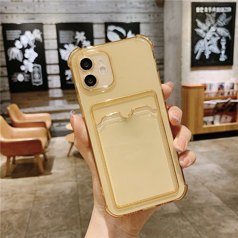 Ốp Điện Thoại Silicon Tpu Mềm Chống Sốc Có Ngăn Đựng Thẻ Bảo Vệ Ống Kính Cho iPhone 11 12 Pro Xs Max X XR 7 8 Plus