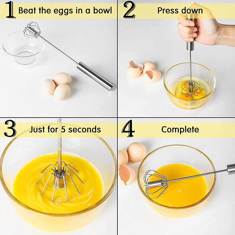 JOSMOMO Máy đánh trứng bán tự động bằng thép không gỉ 304 - Máy đánh trứng quay tay đẩy