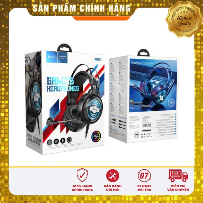 Tai nghe Gaming HOCO W101 có dây chụp tai chân tròn 3.5mm có micro cho game thủ Dành cho điện thoại iPhone iP Samsung