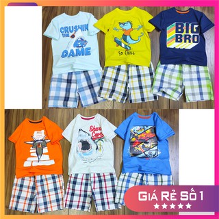 [BỘ XUẤT DƯ 20-45KG] Áo cộc tay chất cotton, quần caro kẻ, hai bên túi thật-SHOP BỐN MÙA