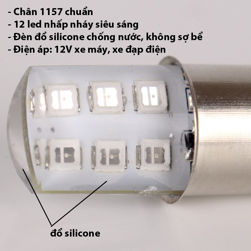 Đèn phanh, đạp thắng đèn NHẤP NHÁY 12 LED chân 1157 cho xe máy và oto - P22