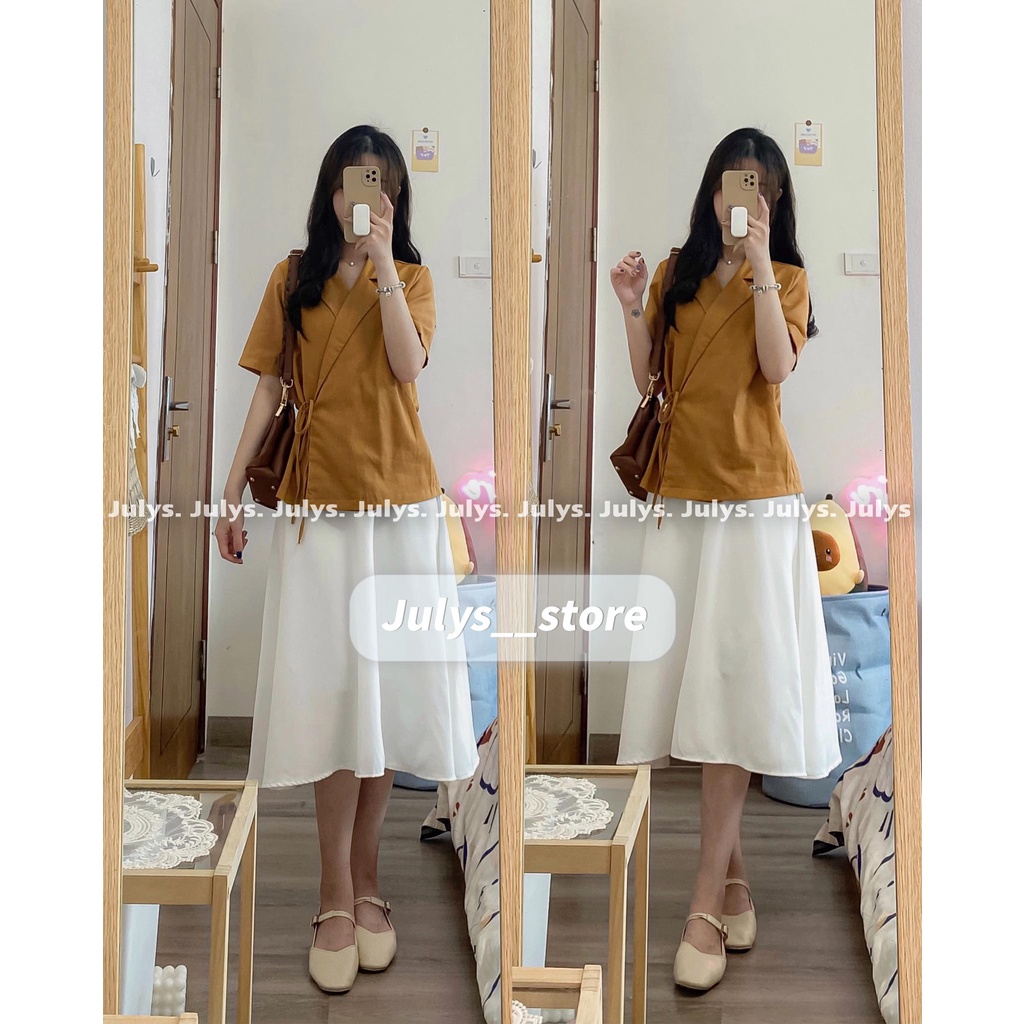SET áo cổ vest thắt eo kèm chân váy (ảnh thật kèm video)
