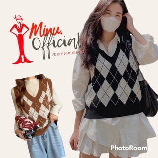 Áo gile len nữ họa tiết caro nhiều màu - Minu Len05
