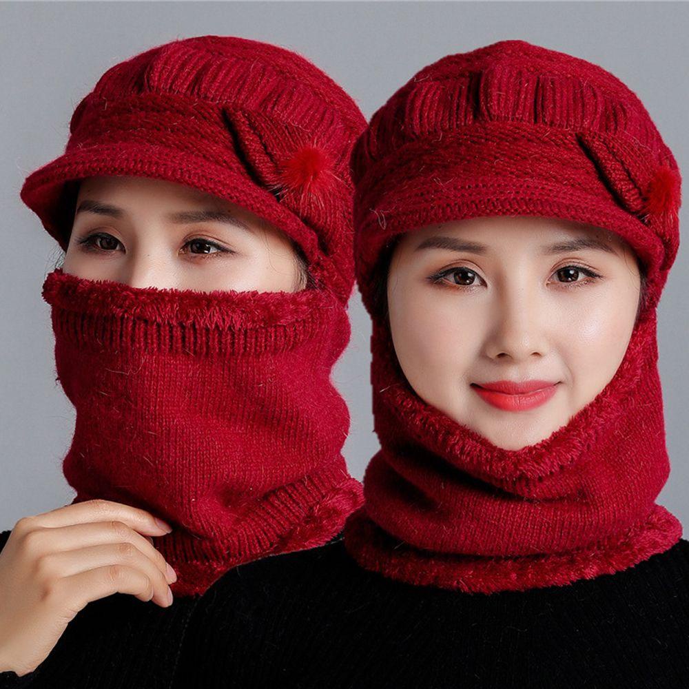 Mũ Len Kết Hợp Khăn Choàng Cổ Giữ Ấm Mùa Đông