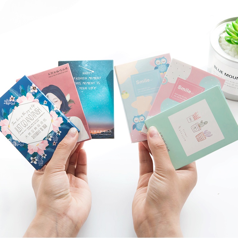 [Hàng mới về] Hộp 50 miếng giấy thấm dầu màu xanh lam tự nhiên thiết kế gọn nhẹ dễ dàng mang theo