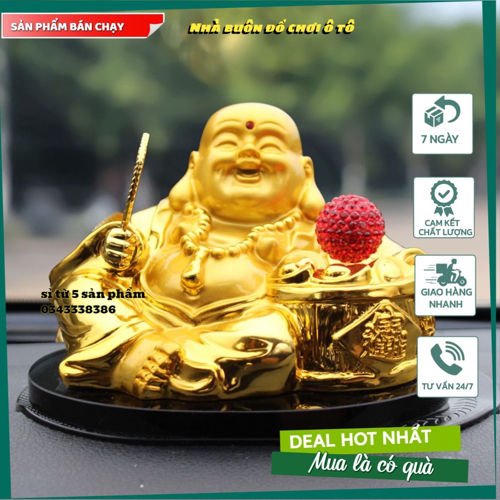 Tượng Phật Di Lặc - Tú Cầu Đỏ - Trắng, Tay Cầm Quạt - Cầu Sức Khỏe Bình An Tài Lộc - Để Bàn Làm Việc - Taplo Trên Xe Oto