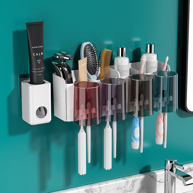 Giá đỡ bàn chải đánh răng/ cốc súc miệng gắn tường không cần khoan tiện dụng cho phòn