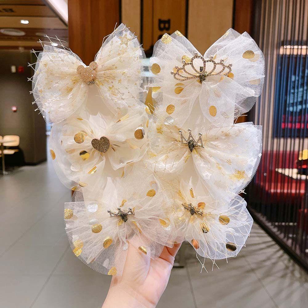 QQMALL Kẹp Tóc Hình Nơ Phối Ren Lưới Màu Sắc Ngọt Ngào Phong Cách Hàn Quốc