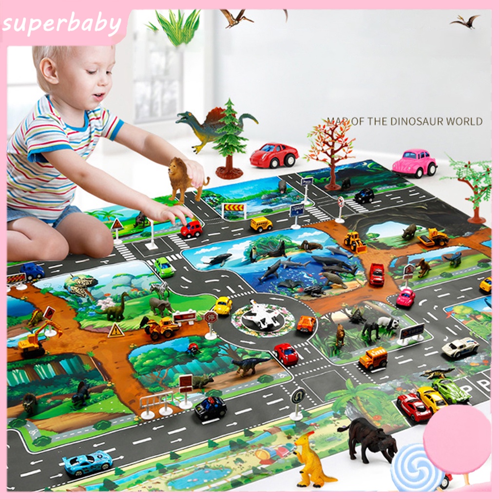 Thảm Cotton Chống Thấm Nước Họa Tiết Bản Đồ Thành Phố / Xe Hơi / Đường Phố Đồ Chơi Giáo Dục Cho Bé