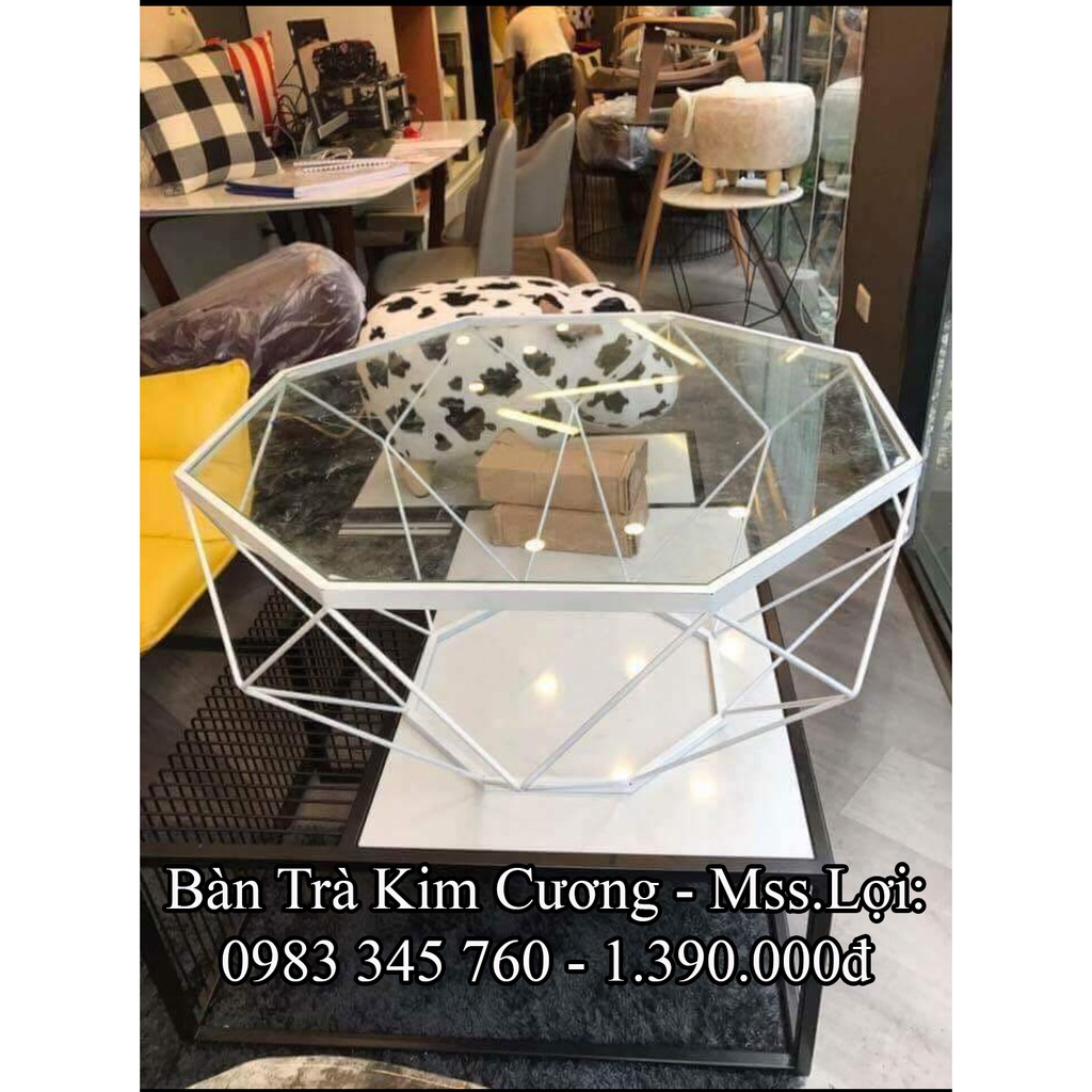 Bàn kim cương RIBO HOUSE mặt kính cường lực, bàn trà sofa trang trí nội thất phòng khách, khách sạn RIBO146