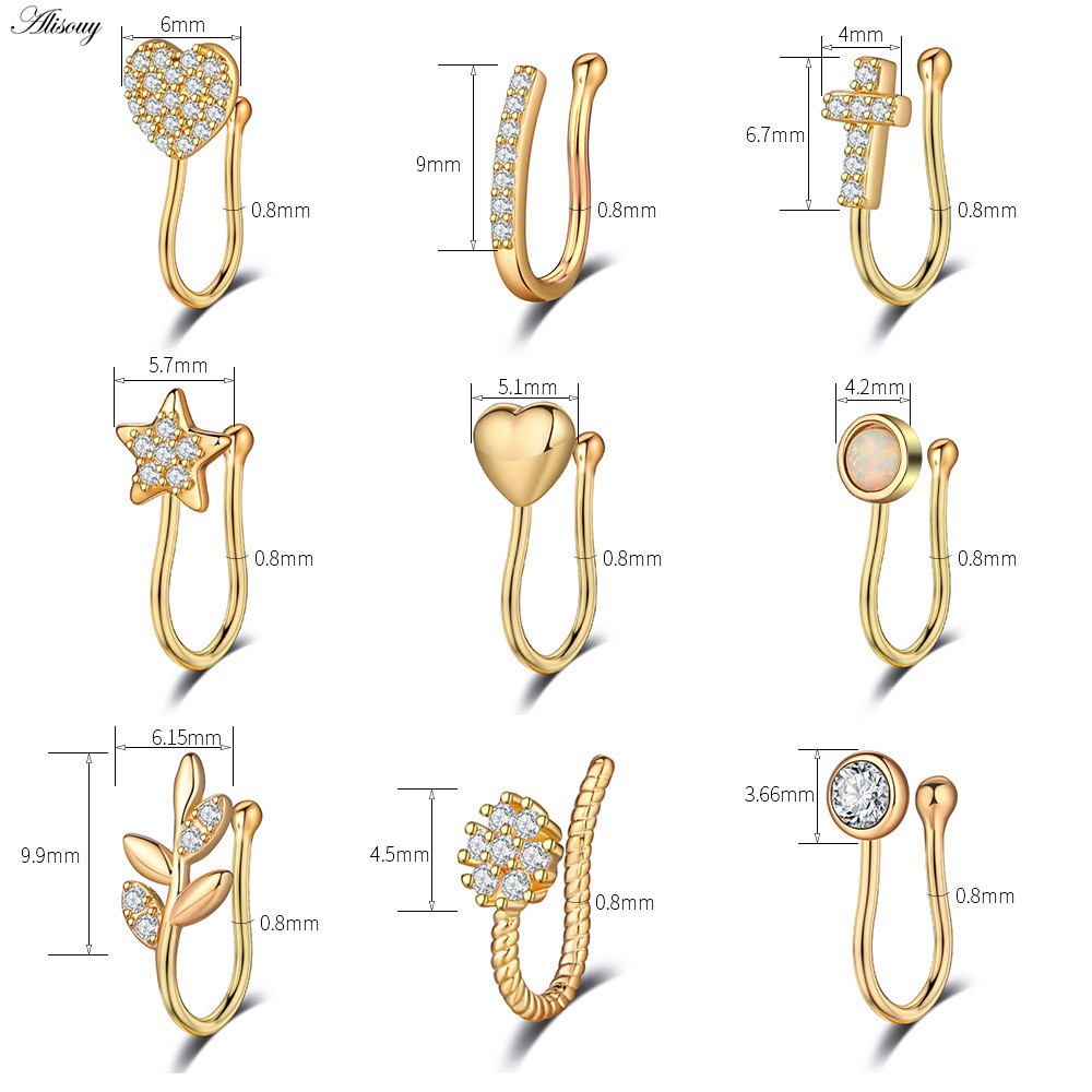 Alisouy 1 Khuyên Kẹp Mũi / Vành Tai / Cơ Thể Hình Hoa / Ngôi Sao / Trái Tim / Chữ Thập Đính Đá Zircon Giả Cho Nữ