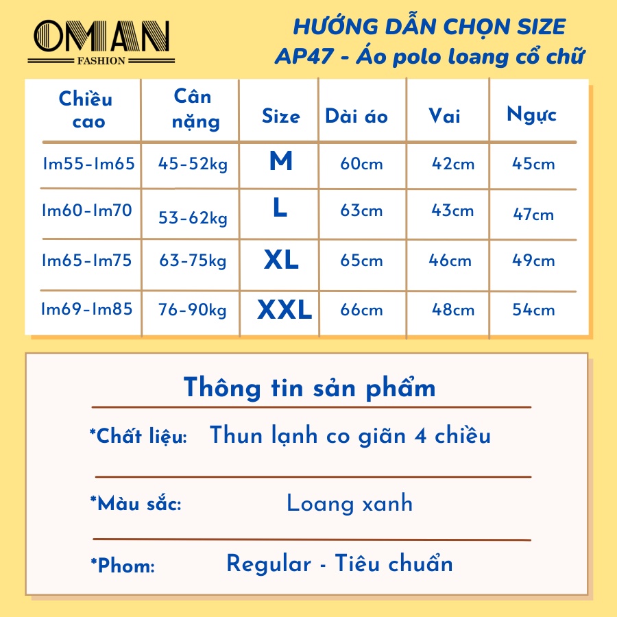 Áo thun polo nam có cổ viền chữ, chất thun loang co giãn 4 chiều - OMAN AP47
