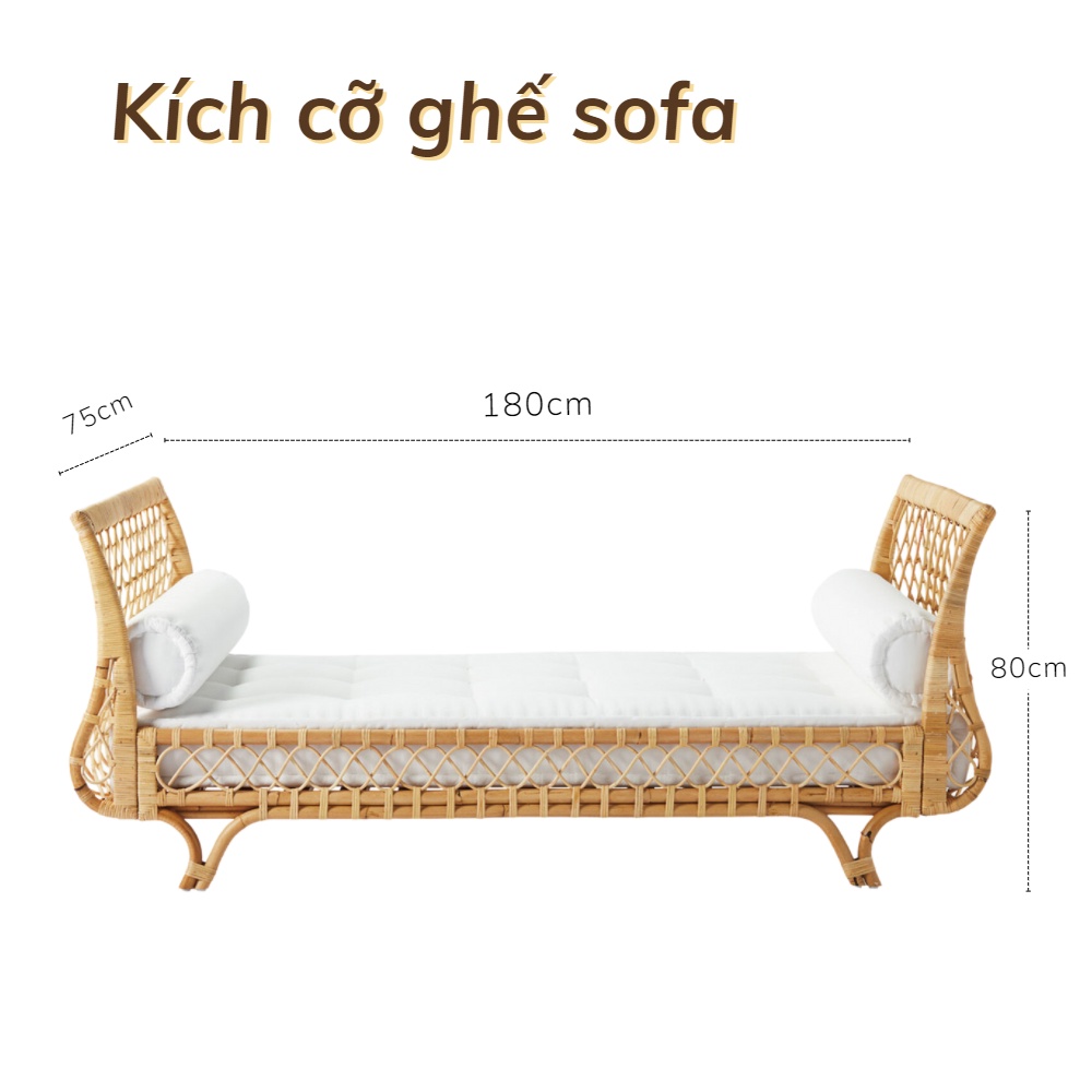 ANAHOME - Ghế Sofa Giường Nằm AVALON mây đan cao cấp, Ghế dài phòng khách / Homestay ( có tặng kèm bộ gối nệm)