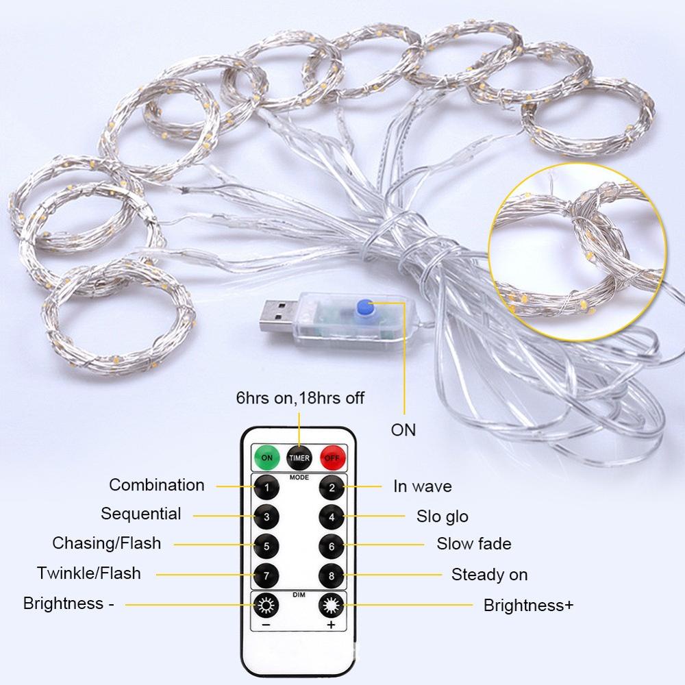 Dây Đèn LED Trang Trí Rèm Cửa 300 LED 3Mx3M Với Điều Khiển Từ Xa 8 Chế Độ Tiện Dụng