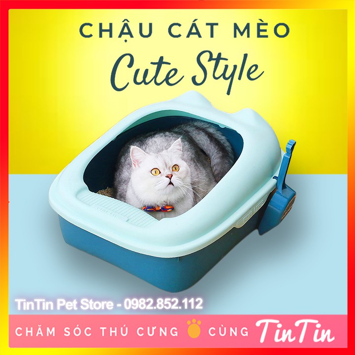 Chậu Đựng Cát Vệ Sinh Cho Mèo Thành Cao Hình Đầu Mèo Kèm Xẻng #TinTin Pet Store