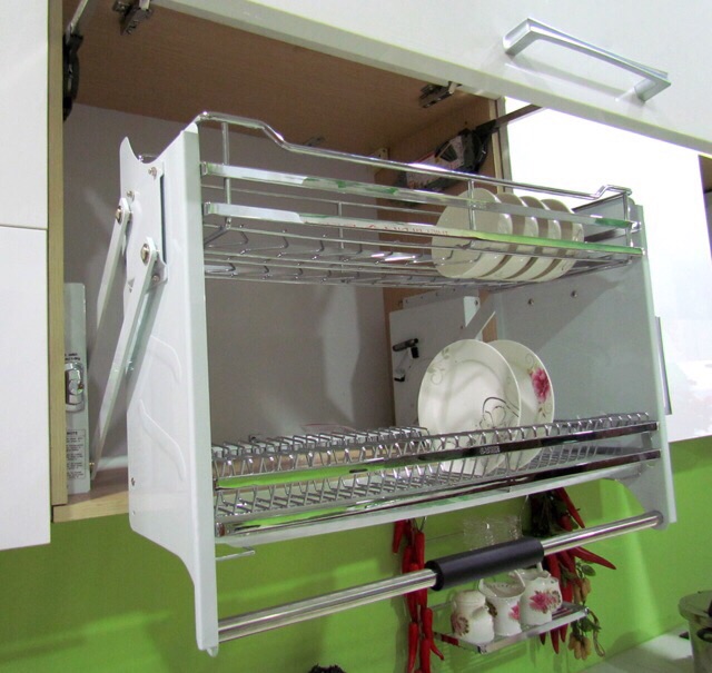 Kệ chén bát âm tủ Edel AD160S nâng hạ di động cao cấp, kệ kéo đi động úp bát đĩa inox304, có khay hứng nước