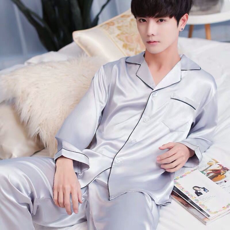 Bộ Đồ Ngủ Pijama Dài Tay Vải Lụa Thời Trang Cho Nam