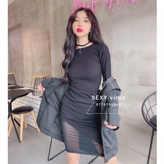 Đầm body tay dài lai phối lưới