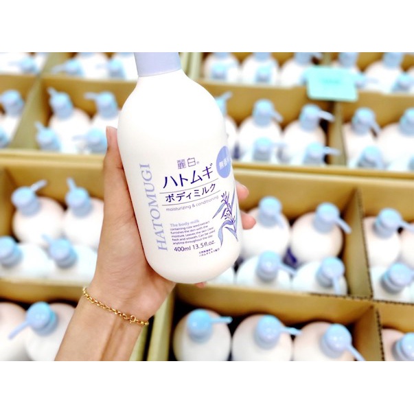 Hatomugi  Dưỡng Ẩm Sáng Da Moisturizing Conditioning The Body Milk 400ml Mẩu Mới - Màu Xanh Ngọc