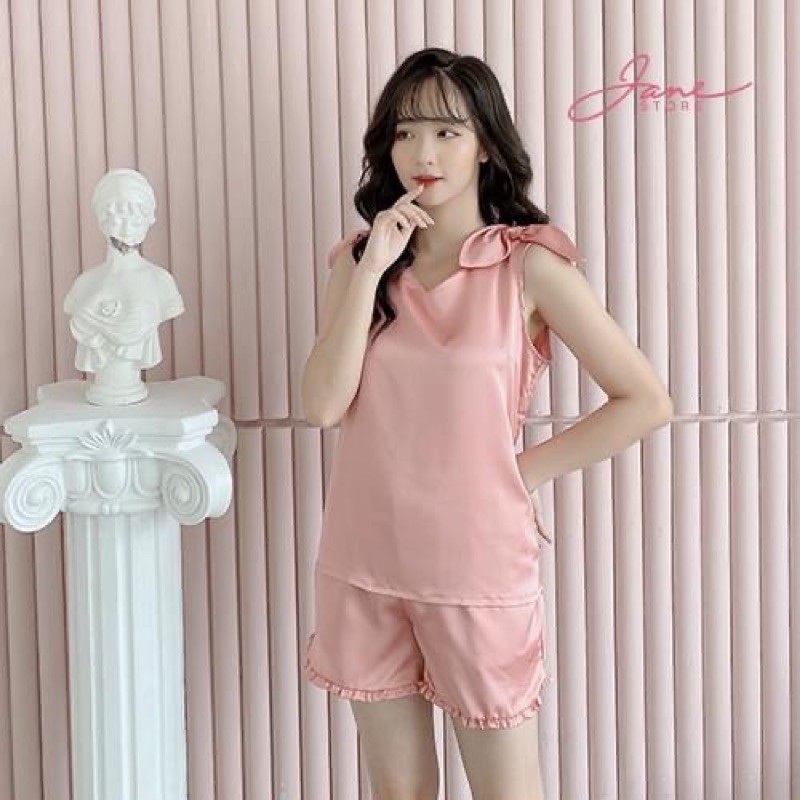 BÁN SỈ BỘ LỤA ĐÙI NƠ VAI HỒNG XANH CHO NỮ