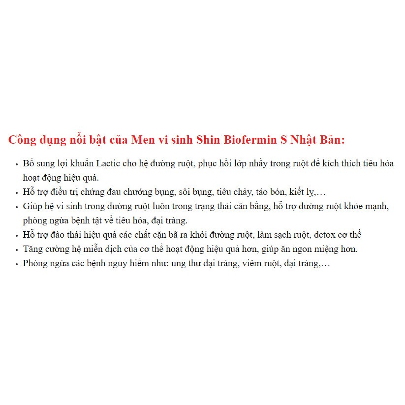 Viên uống men tiêu hóa Shin Biofermin S Tablets của Nhật giúp hệ tiêu hóa khỏe mạnh hấp thu tốt