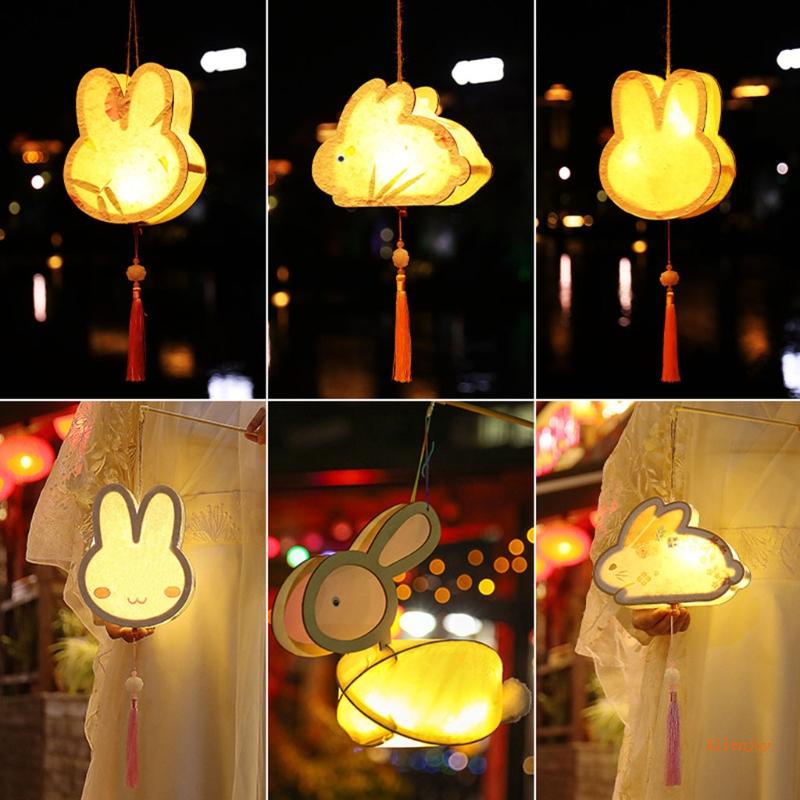 Lồng Đèn Bằng Gỗ Thủ Công Hình Thỏ Dễ Thương Phong Cách Trung Hoa