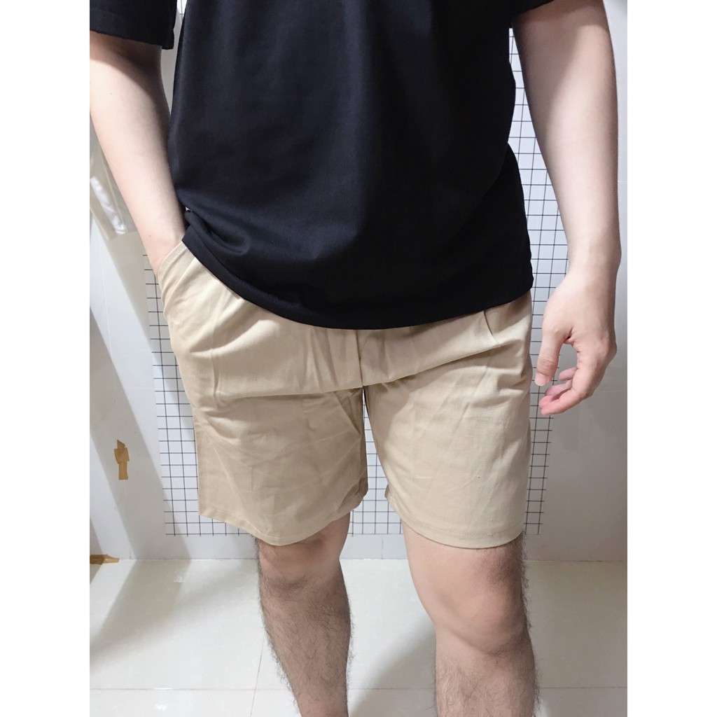 Quần Short Kaki Basic Unisex Nam Nữ màu đen be trơn và màu trắng