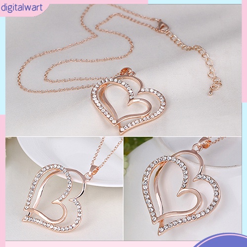 Dây Chuyền 2 Mặt Trái Tim Đính Đá Thời Trang Cho Nữ