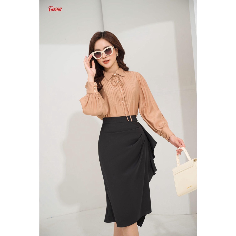 Chân váy đen Tuyp si, xếp lý bèo đổ lệch Toson 34955B62