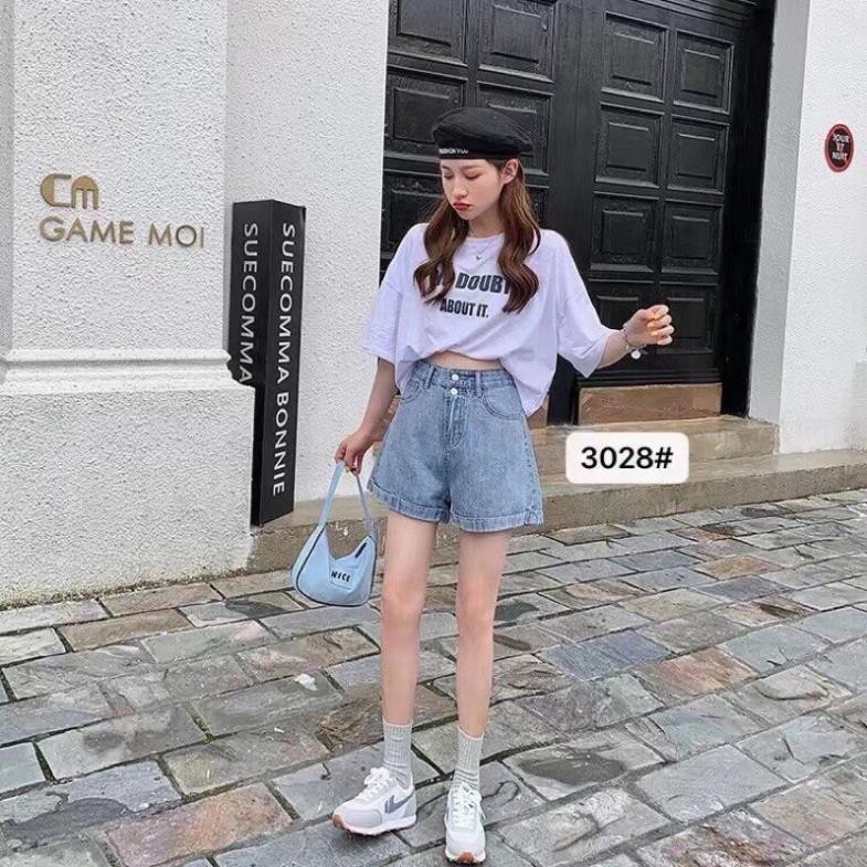 Quần sooc bò jean nữ cạp cao shorts jeans Quảng Châu phong cách Hàn Quốc sành điệu style năm 2021
