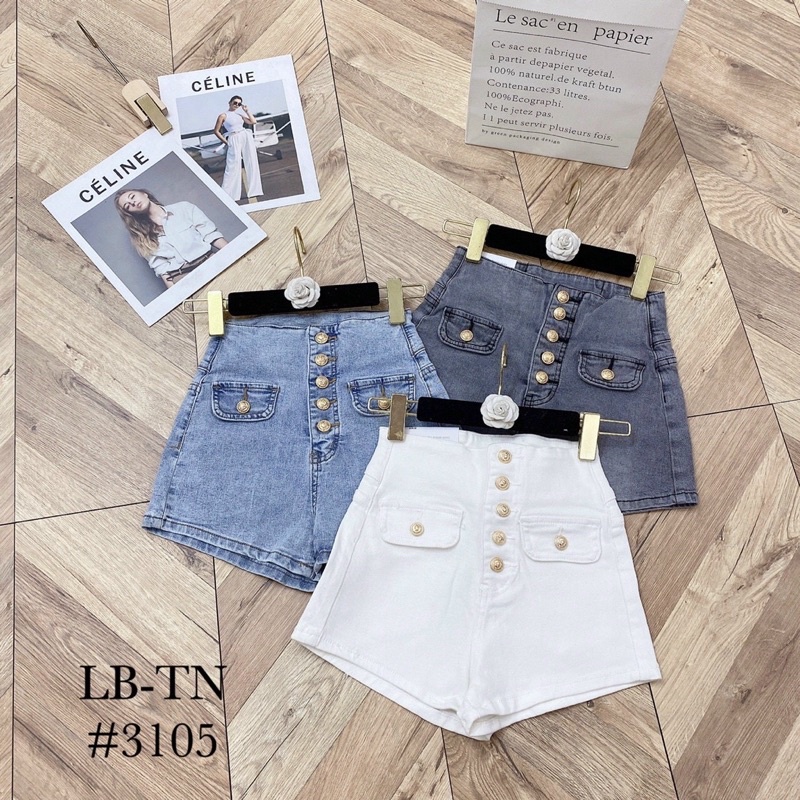 Quần short jean cạp cao đính cúc