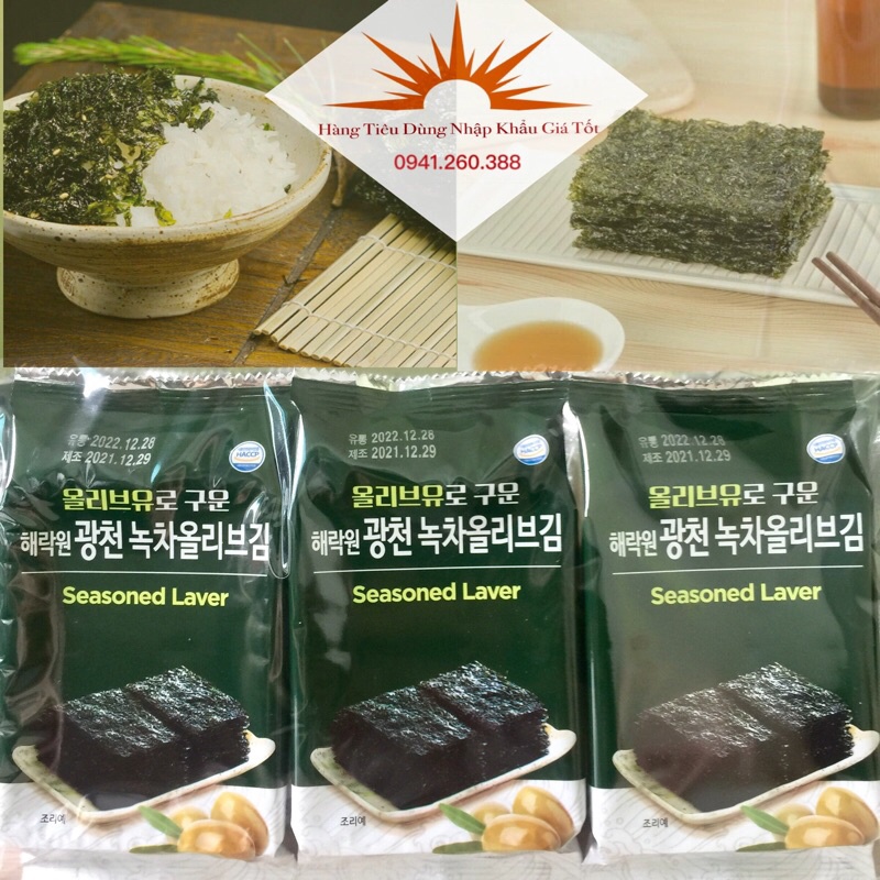 (Lốc 3 Gói)Rong Biển Ăn Liền Hàn Quốc K Food 12g,Vị Dầu Oliu-Lá Kim Rong Biển Sấy Khô Dùng Cuộn Cơm Làm Gimbab Ngon