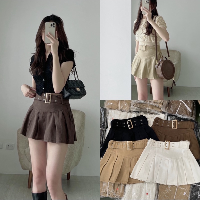 [NEW]CHÂN VÁY KAKI JEANS KÈM ĐAI XẾP LI CÓ LÓT QUẦN HÀNG QUẢNG CHÂU