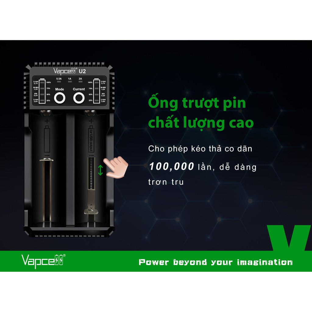 Sạc đôi thông minh Vapcell U2 sạc nhanh 2A