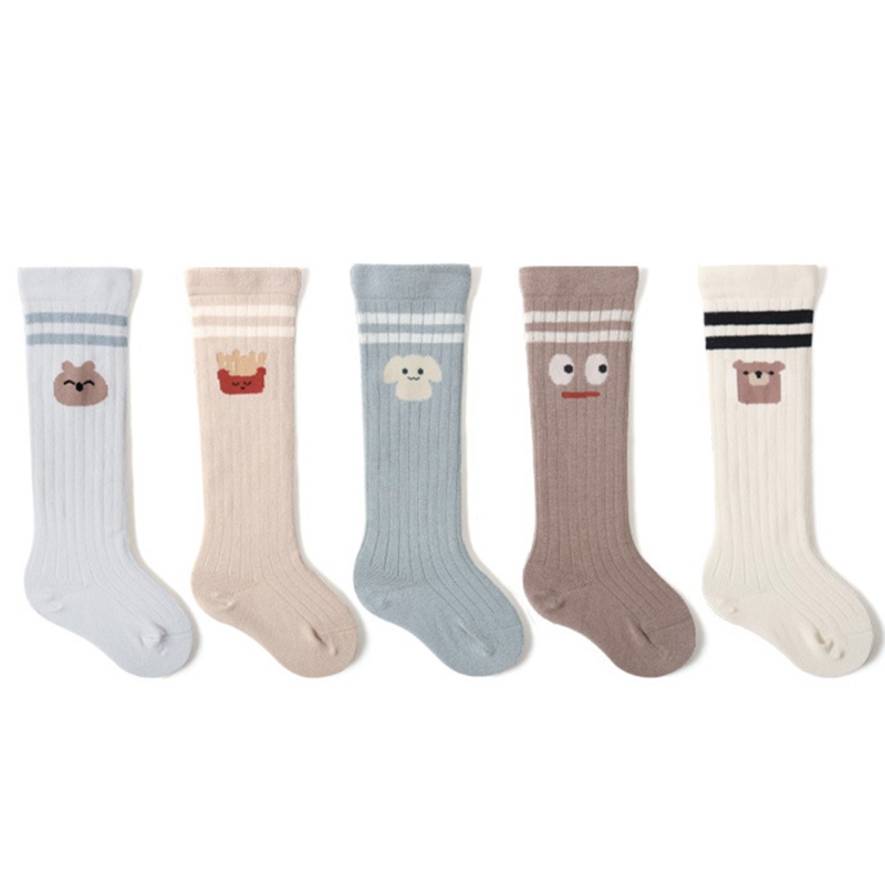 1 Đôi Tất Cotton Dài Đến Đầu Gối Chống Trượt Thoáng Khí Màu Trơn In Họa Tiết Hoạt Hình Cho Bé