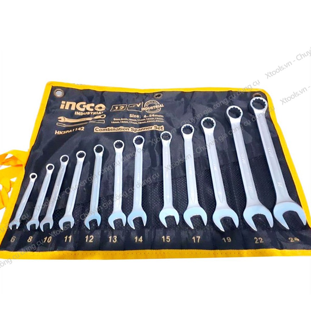 Bộ 12 cờ lê vòng miệng INGCO HKSPA1142 size 6-24 dụng cụ cơ khí mở bulong sửa chữa ô tô xe máy nhà cửa máy móc thiết bị