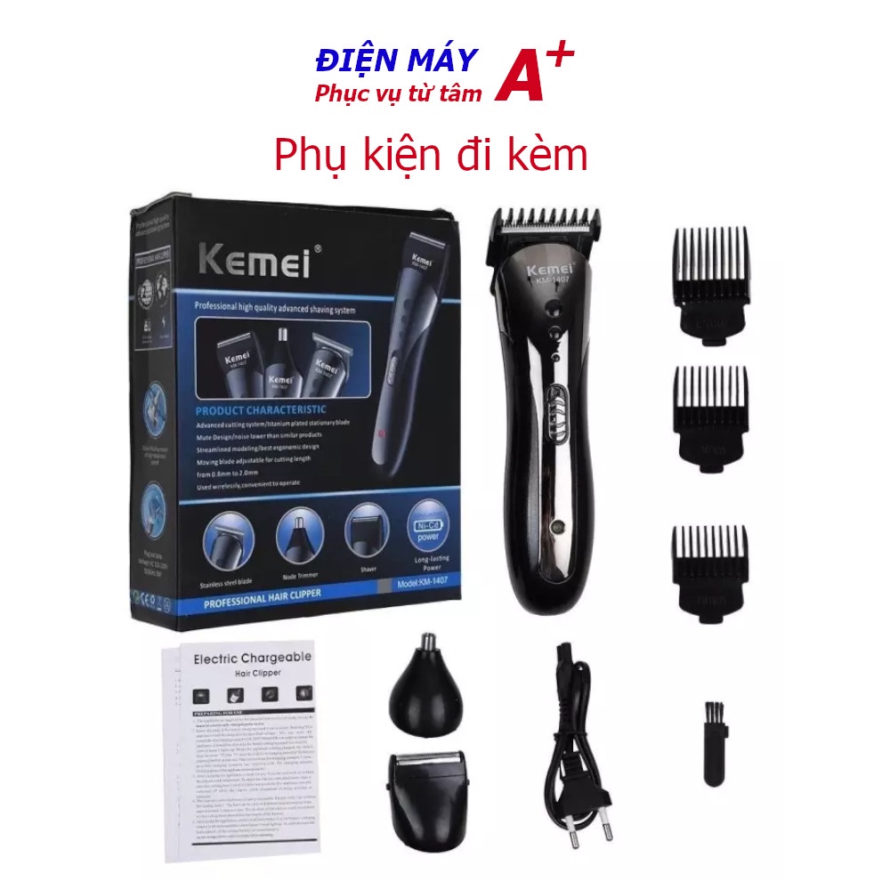 Tông đơ cắt tóc Kemei 1407 3in1 kiêm cạo râu, cắt tỉa lông mũi