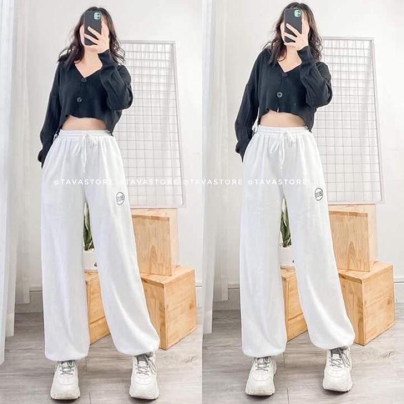 Quần Jogger Bus Da Cá Nữ - Quần Thun Ống Rộng Dây Rút Ống Thêu Bus Unisxe