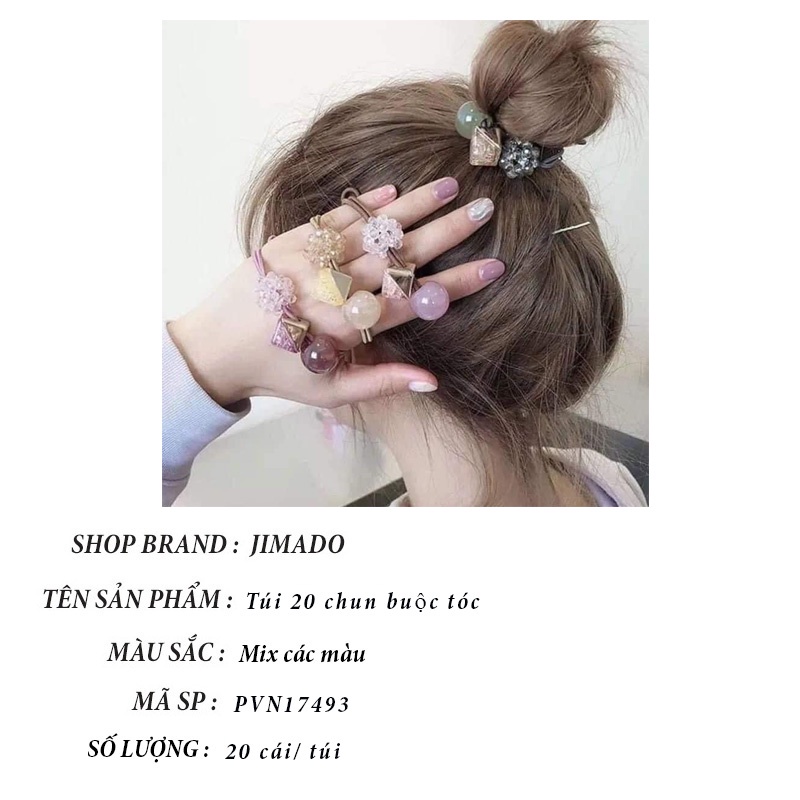Chun buộc tóc cho bé sợi nhỏ siêu dai set 20 chun buộc tóc cho bé gái túi nhựa trong mix nhiều hình JIMADO PVN17493