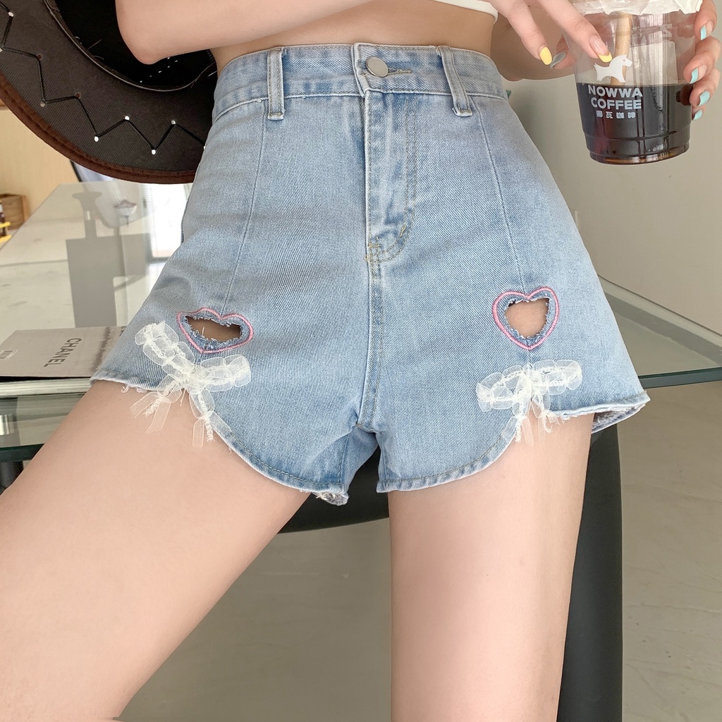 Quần Short Jean Nữ Lưng Cao Mài Rách Thời Trang Hàn Mới