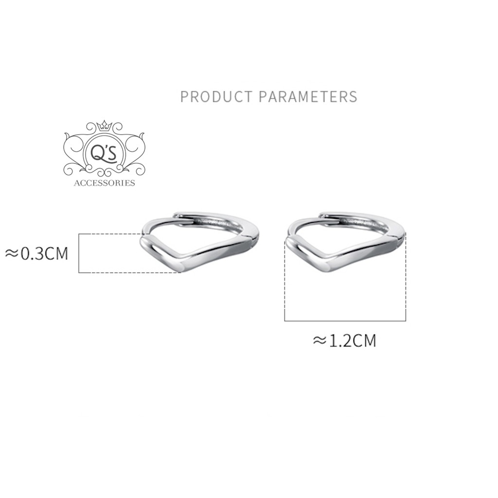 Khuyên tai bạc 925 tròn chữ V bông nam nữ ôm vành chốt lẫy S925 V-SHAPED Silver Earrings QA SILVER EA210103