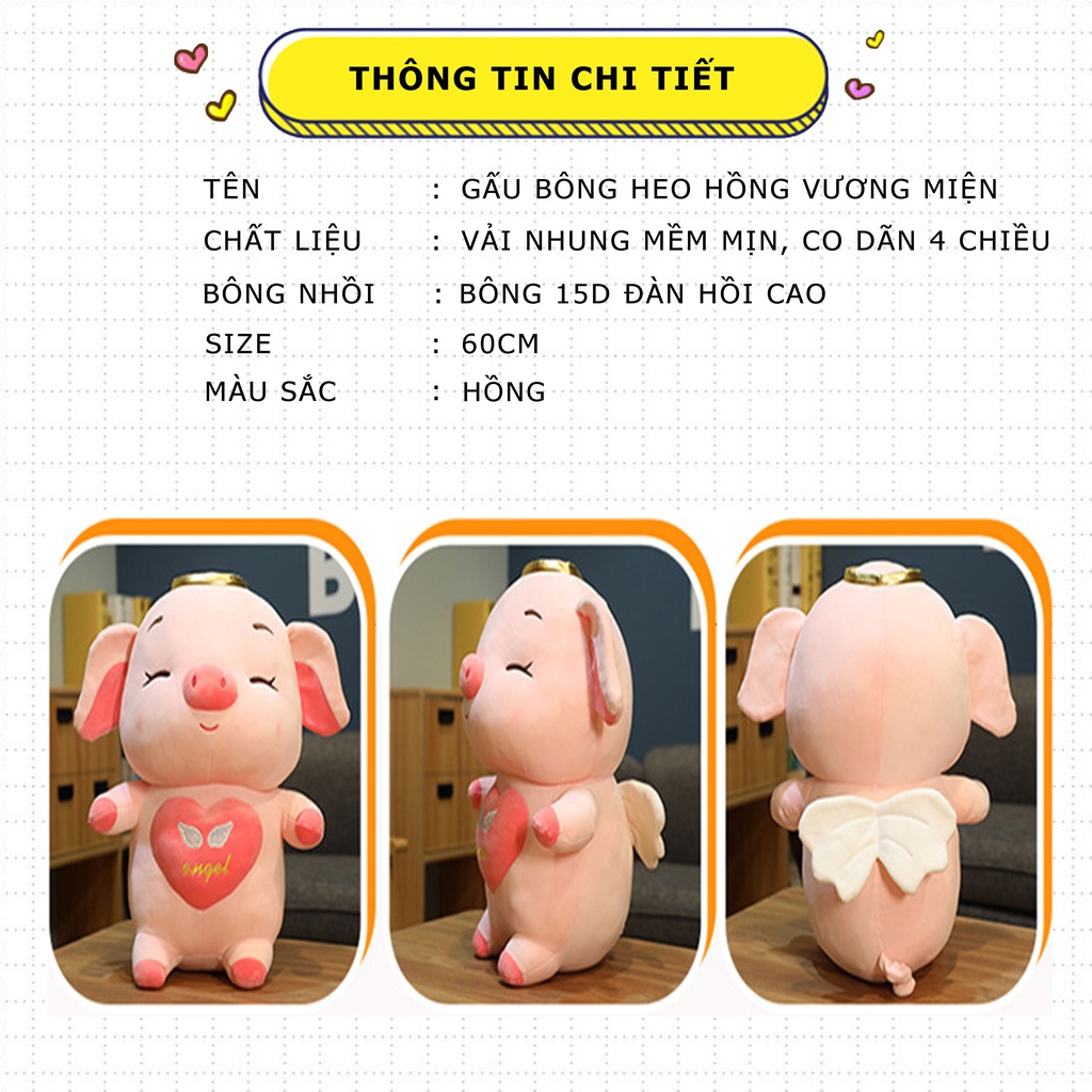 Gấu bông gối ôm heo hồng vương miện siêu cute, Đồ chơi thú bông