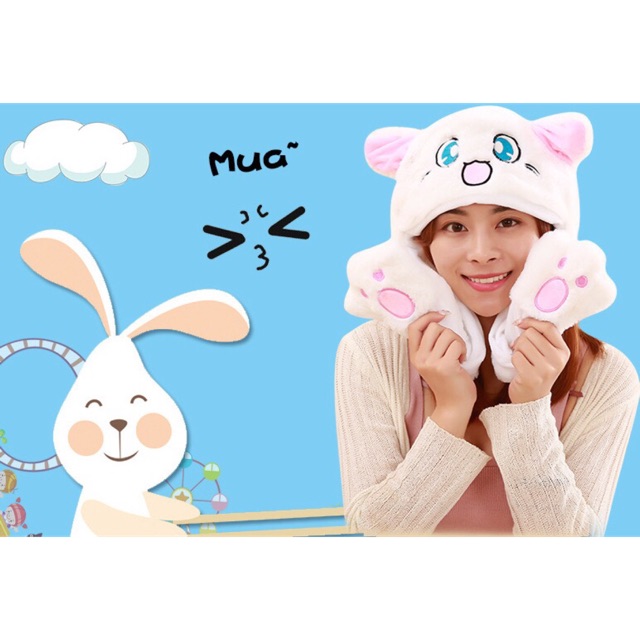 (HOT/ Số lượng có hạn) Mũ mèo white tai nhảy theo nhạc (phiên bản biến tấu từ thỏ Nayeon) không kém phần dễ thương