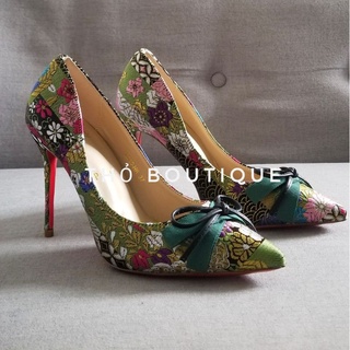 Giày cao gót Lou.bou.tin xuất xịn gấm lụa hoạ tiết hoa Nhật Bản 9cm size 37-38
