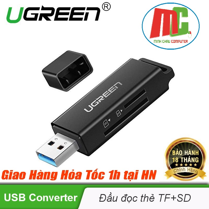 Đầu đọc thẻ nhớ SD/TF cổng USB 3.0 Ugreen 40752 - Hàng Chính Hãng