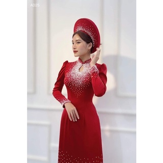 Áo dài cô dâu tủa kín hạt cổ và tà áo áo cô dâu sang trọng BT36