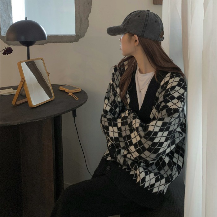 Hàng Sẵn_Áo khoác len Hàn Quốc nữ thiết kế cổ chữ V xu hướng