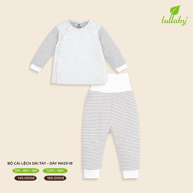 [Lullaby] Bộ cài lệch (cài chéo) vân thoáng quần cạp cao chất siêu mềm đẹp (6-18m)