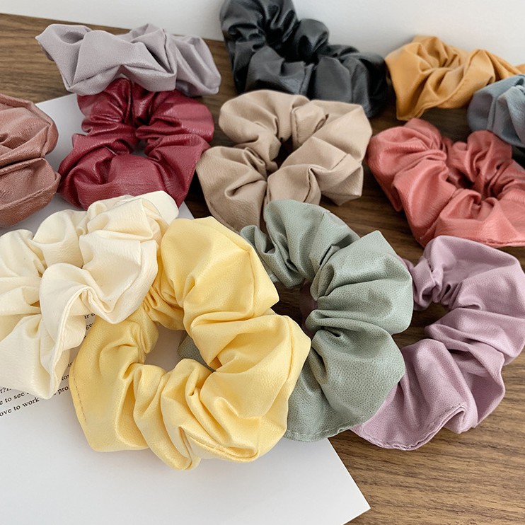 Cột Tóc Scrunchie Tròn Vải PU Cá Tính Hợp Trend