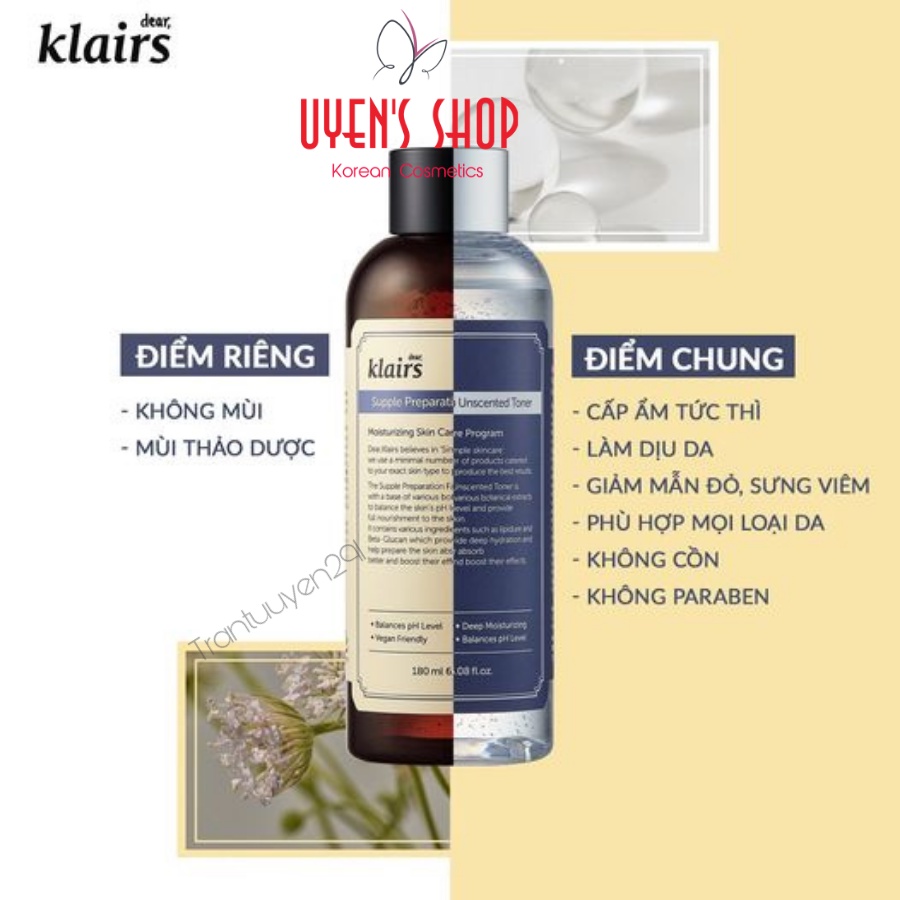 Nước hoa hồng Klairs Supple Preparation Unscented/ Facial Toner 180ml